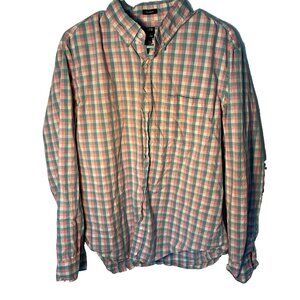 J Crew Men's Green & Pink Check Button Down Flex Washed Classic Fit Size Large